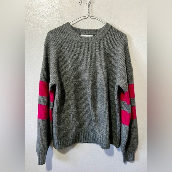 John + Jenn Grey & Hot Pink Crewneck Sweater - Picture 3 of 7